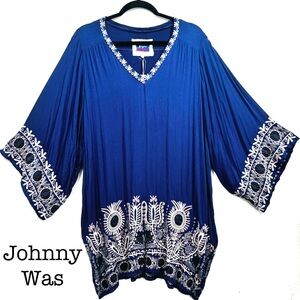 New Johnny Was Ostah Challis Blue Embroidered Women's Tunic Dress Size Medium
